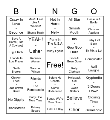 90s/2000s Throwbacks Bingo Card