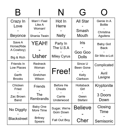 90s/2000s Throwbacks Bingo Card