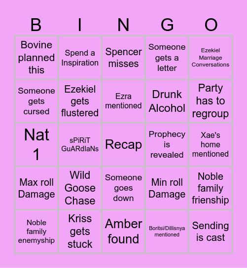 Borca Bingo Card