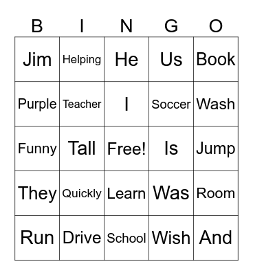 Parts of Speech Bingo Card