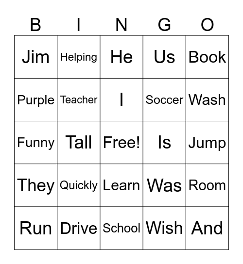 Parts of Speech Bingo Card