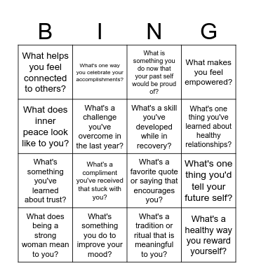 Recovery Bingo Card