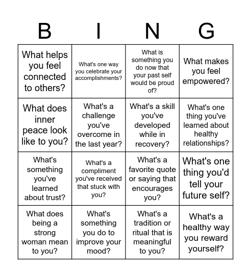 Recovery Bingo Card