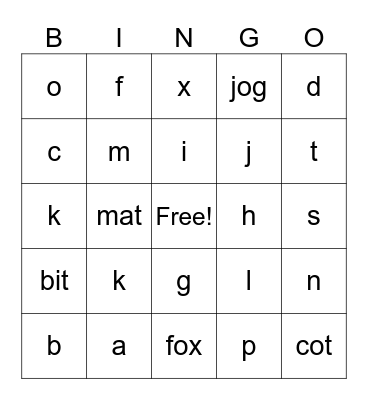 Letter Sounds Bingo Card