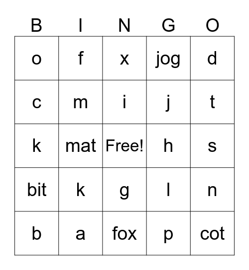 Letter Sounds Bingo Card