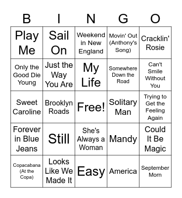 Piano Hits we Love Bingo Card