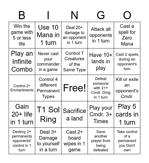 Commander Bingo Card