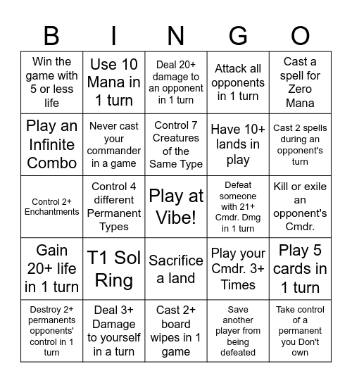 Commander Bingo Card