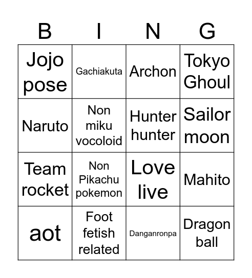 Anime con Bingo Card