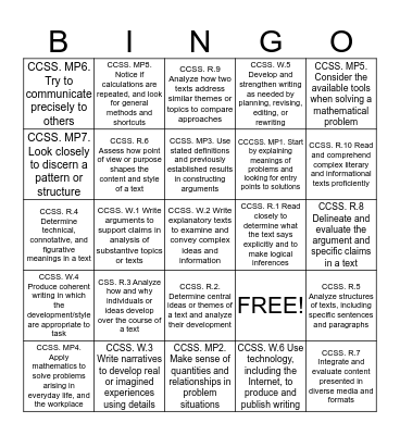 Common Core BINGO Card