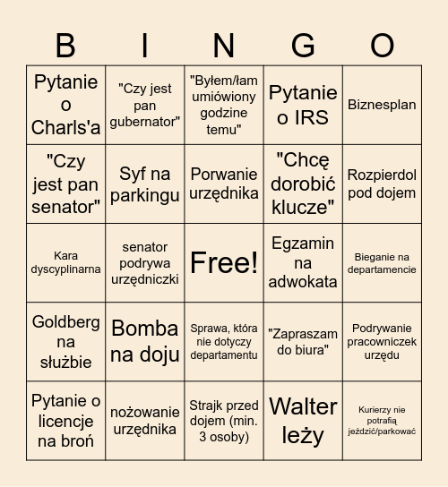 BINGO DOJ Bingo Card