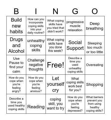 Coping Skills Bingo Card