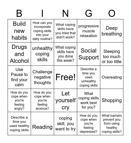 Coping Skills Bingo Card