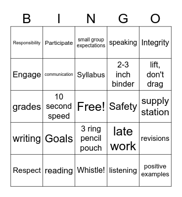 Schroll's Class Bingo Card