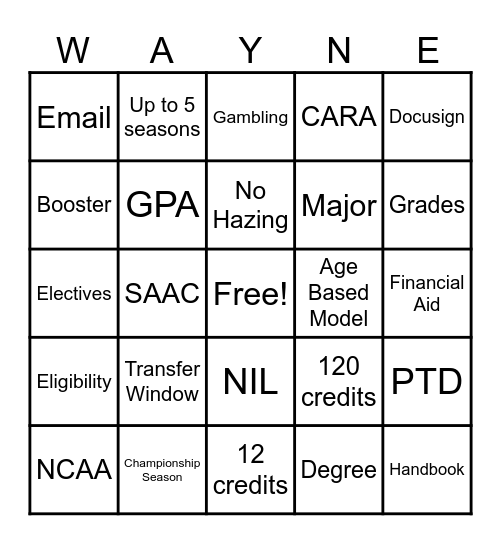Wildcat Bingo Card