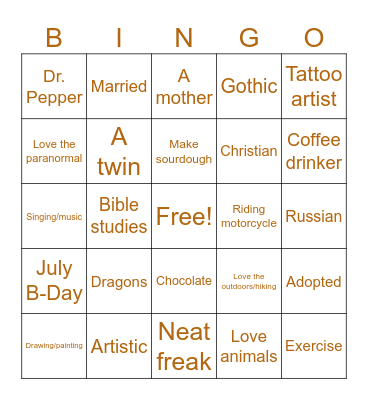 What makes me: Bingo Card