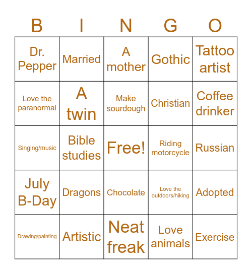 What makes me: Bingo Card