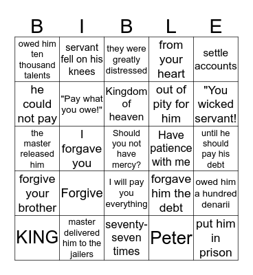 February 26 - Matthew 18:21-35 Bingo Card