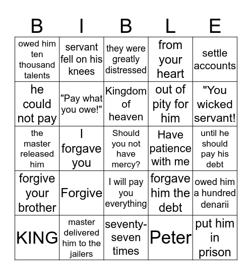 February 26 - Matthew 18:21-35 Bingo Card