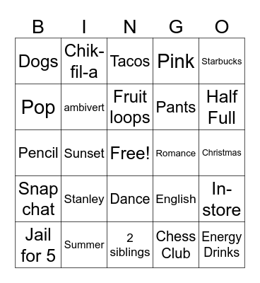 Untitled Bingo Card