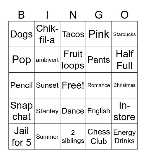 Untitled Bingo Card