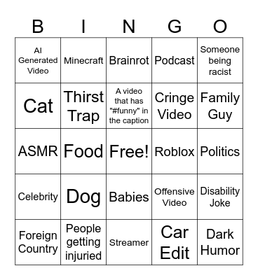Instagram Bingo Card
