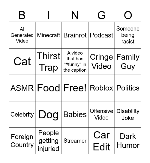Instagram Bingo Card