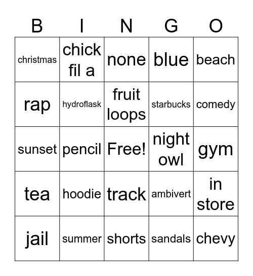 Untitled Bingo Card