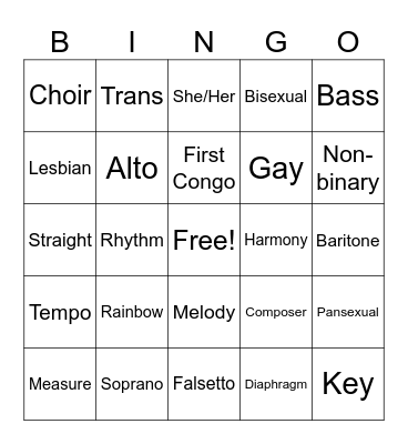 Rainbow Chorus BINGO Card