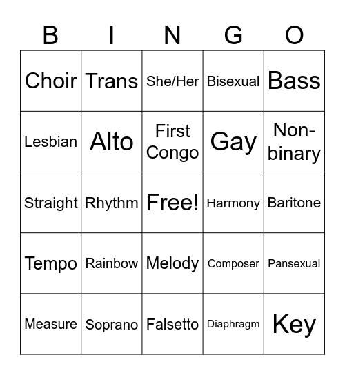 Rainbow Chorus BINGO Card