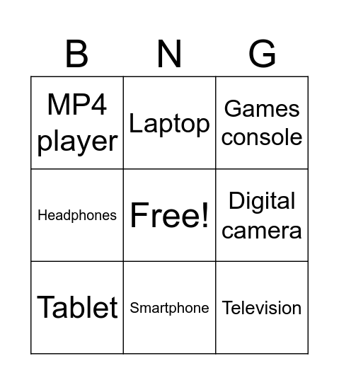 Gadgets Bingo Card