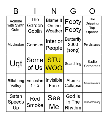 King Gizzard Forest Hills '26 Bingo Card