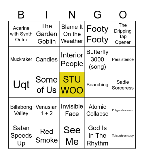 King Gizzard Forest Hills '26 Bingo Card