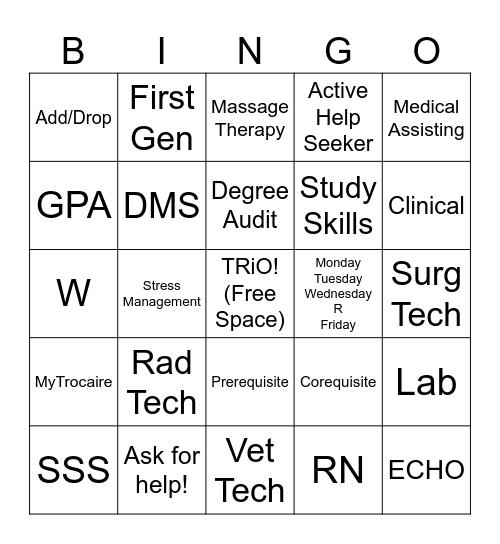 WELCOME WEEK BINGO! Bingo Card
