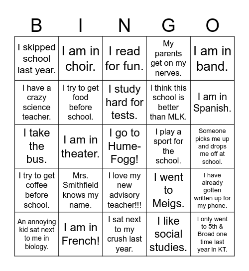 Untitled Bingo Card