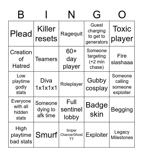 Forsaken Bingo Card