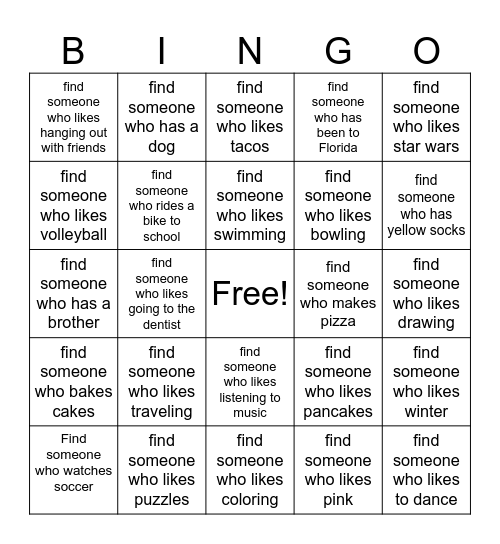 Get to Know You BINGO! Bingo Card