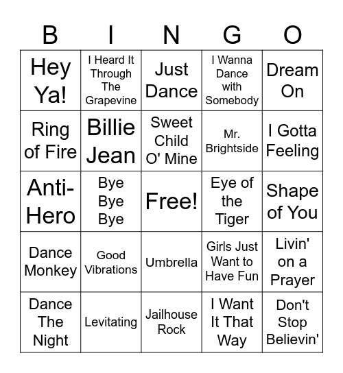 Music Bingo Card