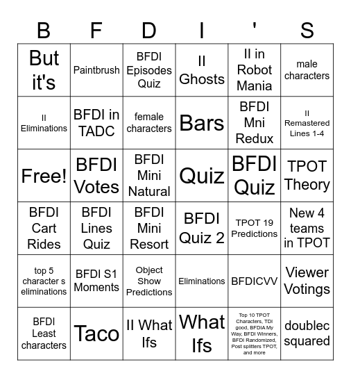 BFDIan Series Bingo Card