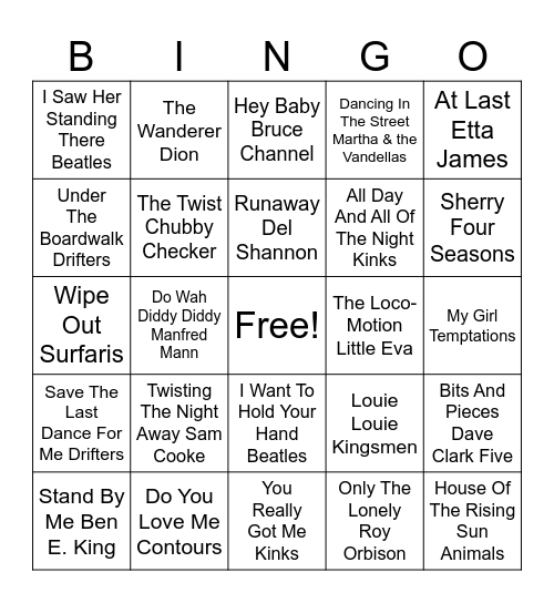 1960-1964 Bingo Card