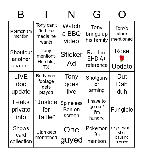 LUS Reckless Ben v2 Bingo Card