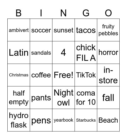 Untitled Bingo Card