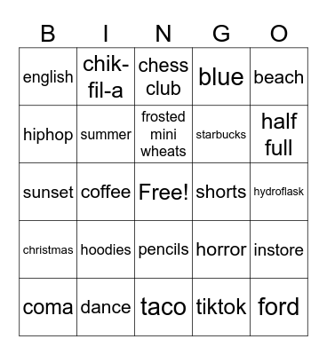 Untitled Bingo Card