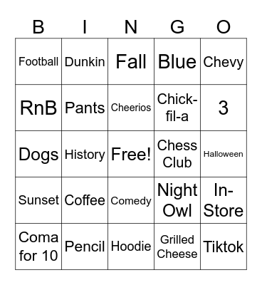 Untitled Bingo Card