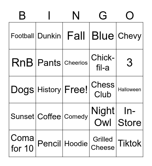 Untitled Bingo Card