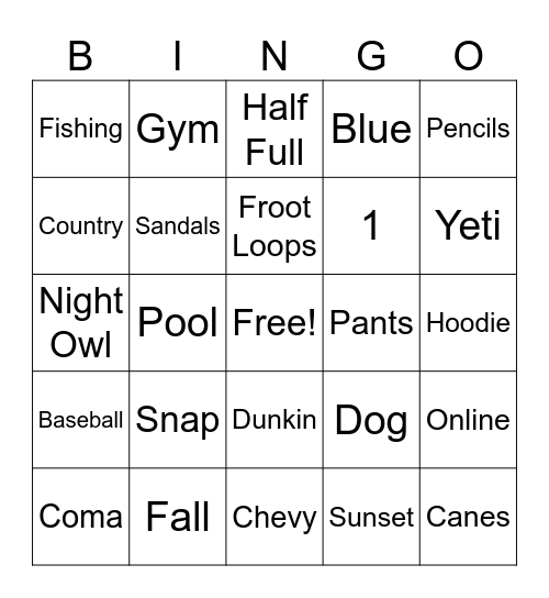 Untitled Bingo Card