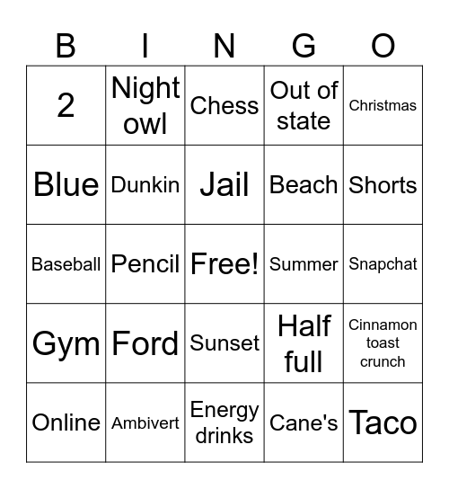 Untitled Bingo Card