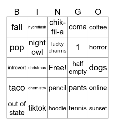 Untitled Bingo Card