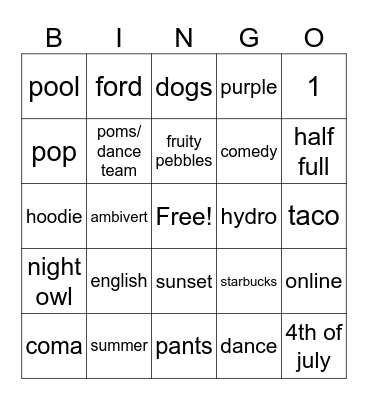 Untitled Bingo Card