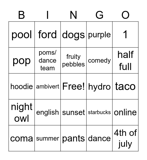 Untitled Bingo Card